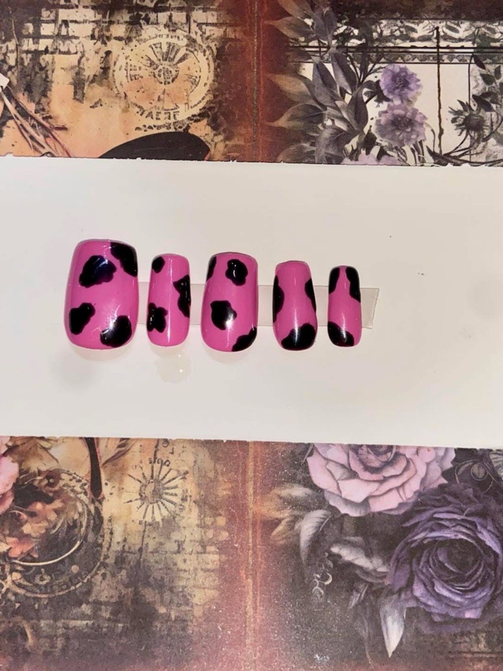 Pink & Black Cow Print Press-On Nails